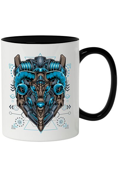 StoryGift Romania Mug With Aries, Mecha, Robot, Geometric, SF, Cyberpunk, Multicolor 330 ml, Ceram, With ,STG