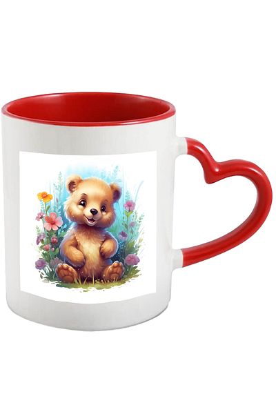 StoryGift Romania Mug with a cheerful teddy bear | illustration | in nature | plants | flowers | greenery | , With ,STG