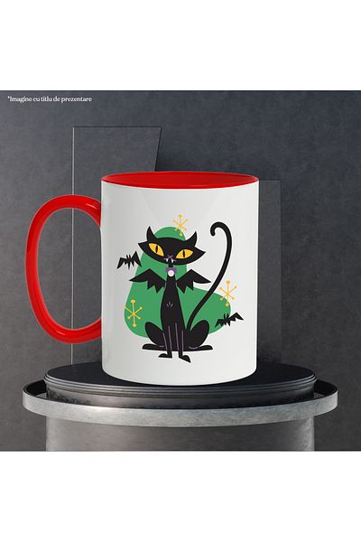 StoryGift Romania Mug With Cat, Wings, Halloween, Monster, Stars, Bats, Multicolor 330 ml, Ce, Cu,STG