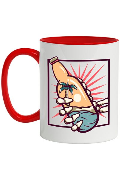 StoryGift Romania Glass Mug, Ocean, Island, Palm Tree, Sunset, Skeleton, Hand, Multicolor 330 ml, , With ,STG