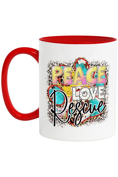 StoryGift Romania Mug with the message "Peace, Love, Rescue", dog, pet, illustration, at, With, STG