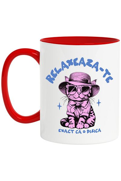 StoryGift Romania Coquettish Cat Mug with message RELAX JUST LIKE A CAT, 330ml, Ceramic with Handle, With ,STG