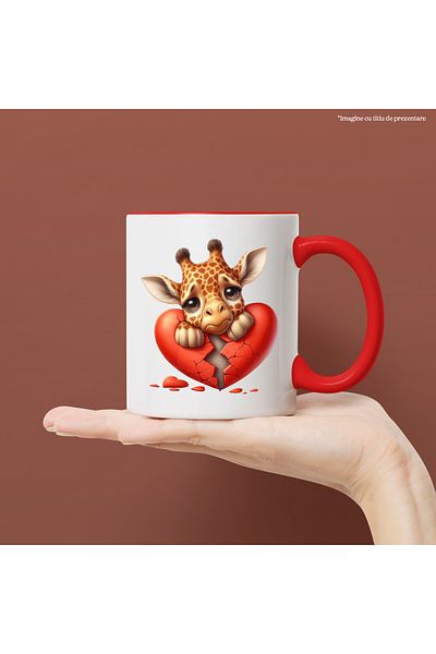 StoryGift Romania Mug with a giraffe that is sad, illustration, broken heart, heartbreak, disappointment, , With ,STG
