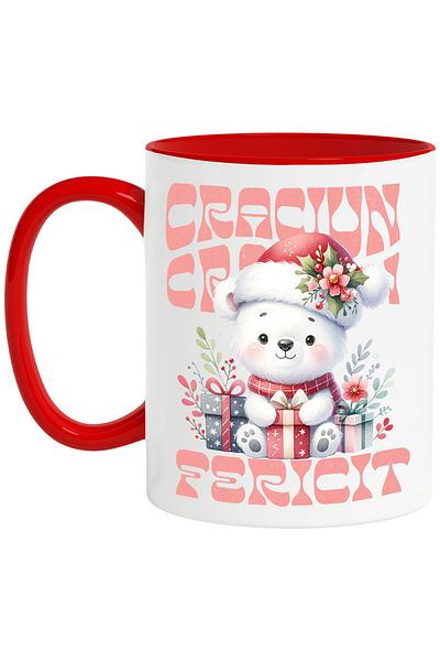 StoryGift Romania Mug with White Bear with Scarf and Santa Claus Hat Colorful Gifts Christmas Text Fe, Cu,STG