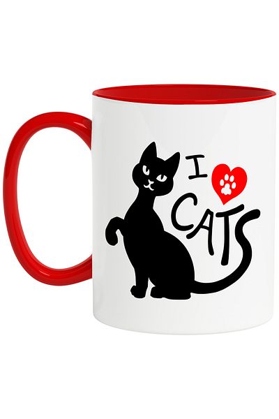 StoryGift Romania Mug with a cat and the message in English "I love cats" - I love cats with Handle, With, STG