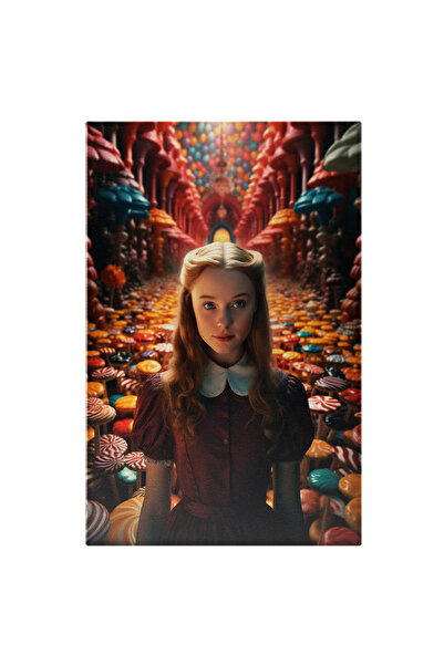 StoryGift Romania Tablou Canvas: Fetita In Tara Dulciurilor Inconjurata De Acadele In Rochita Cu Parul Roscat Si