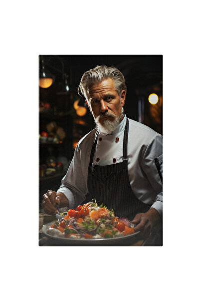 StoryGift Romania Tablou Canvas: Portret Chef Bucatar Cu Par Alb Cu Preparate...