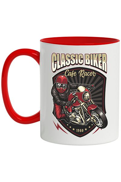 StoryGift Romania Classic Biker Message Mug, Emblem, Motorcycle, Helmet, Multicolor 330 ml, Sky, With, STG