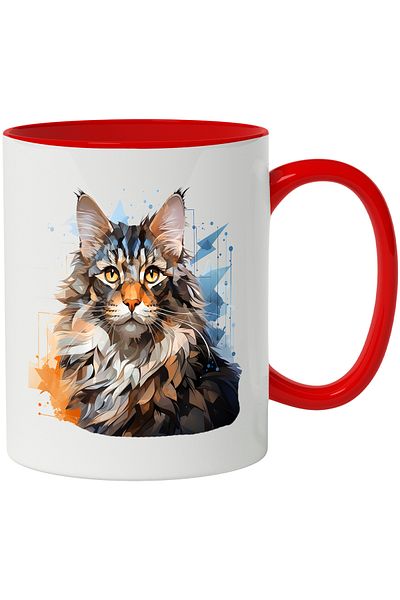 StoryGift Romania Cat Mug, Mosaic, Animal, Geometric, Abstract Art, Multicolor 330 ml, Ce, Cu, STG