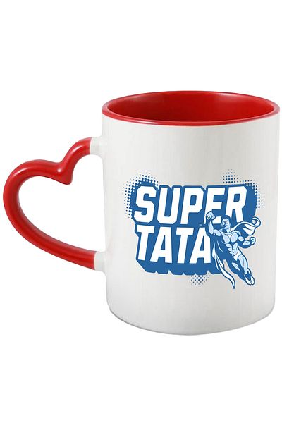 StoryGift Romania Super Dad Mug, 330ml, Ceramic With Red Heart Handle, With Red Heart Handle Left, Left, Left