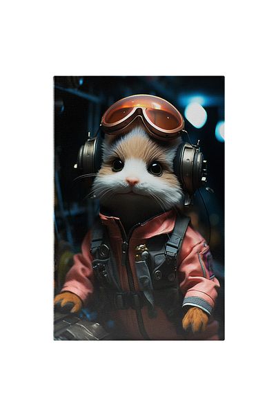 StoryGift Romania Tablou Canvas: Inocența Animalică A Aviatorului Minion Șoricel Cu Ochi Verzi Și Căști Pictura D