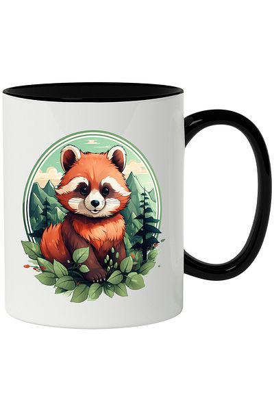 StoryGift Romania Red Panda Mug, Mountains, Leaves, Forest, Sky, Clouds, Multicolor 330 ml, Ceramic, With ,STG