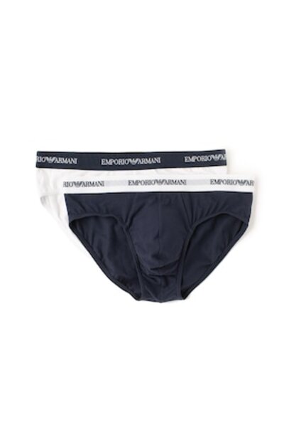 Emporio Armani Emporio Armani Underwear, Set of Shorts with Logo Band at Waist - 2 Pairs, White/Navy Blue, M