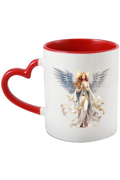 StoryGift Romania Mug with a woman with angel wings | holding a trumpet | illustration | long dress, With ,STG