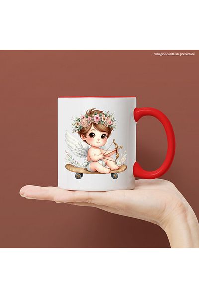 StoryGift Romania Mug with a baby Cupid shooting a bow, illustration, falling in love, Valentine, With, STG
