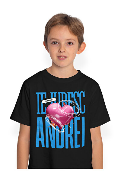 StoryGift Romania Tricou Copii Baieti Te Iubesc Andrei, Dragoste, Inima, Iubi...