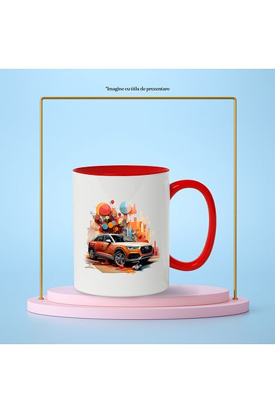 StoryGift Romania Mug With Car, Audi, Cubes, Circles, Illustration, Abstract, Multicolor 330 ml, , With ,STG