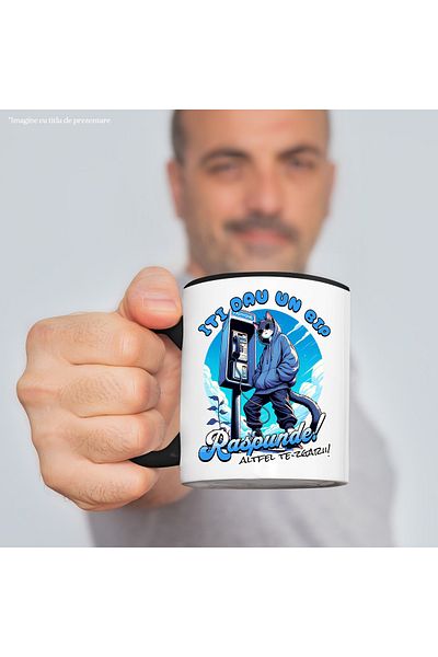 StoryGift Romania Mug cat on street phone text I'll give you a beep, 330ml, Ceramic with Handle Ne, With
