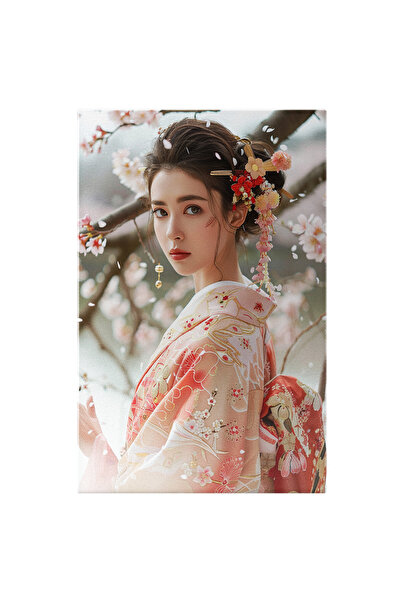 StoryGift Romania Tablou Canvas: Stilul Asiatic Kimono Floral Bruneta Cu Păru...