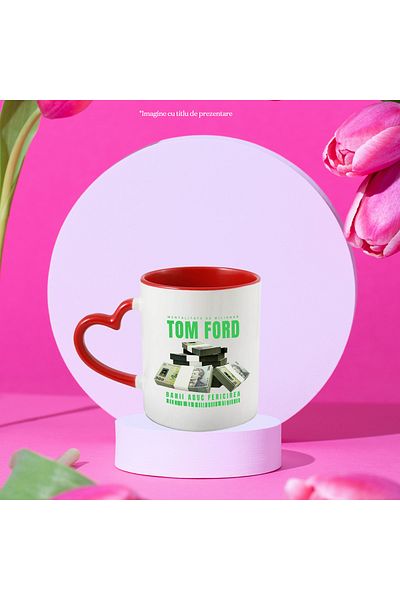 StoryGift Romania Mug _Tom Ford_ - Money Brings Happiness, 330ml, Ceramic with Red Heart Handle, With Handle, STG