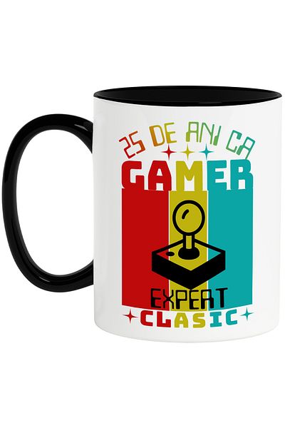 StoryGift Romania Mug 25 years as a gamer, classic veteran expert, 330ml, Ceramic with Black Handle, With M,STG
