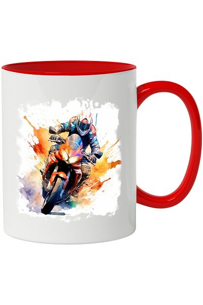 StoryGift Romania Sport Motorcycle Mug, Watercolor Illustration, Motorcyclist, Multicolor 330 ml, With ,STG
