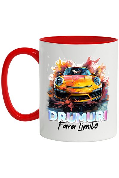 StoryGift Romania Mug With Message Roads Without Limits, Car, Headlights, Paint, Multicolor 330 ml, Ce, Cu, STG