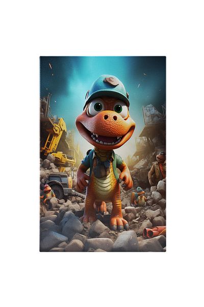 StoryGift Romania Tablou Canvas: Puiul De Dragon Dragut Portocaliu Care Lucreaza In Santier Cu Sapca De Protecti