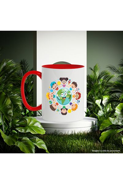 StoryGift Romania Children's Mug, Planet, Space, Sun, Stars, Astronaut, Moon, Multicolor 330 ml, With