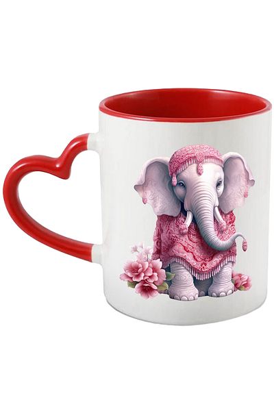StoryGift Romania Mug with an elephant wearing a traditional Indian costume | illustration | floral, With ,STG.