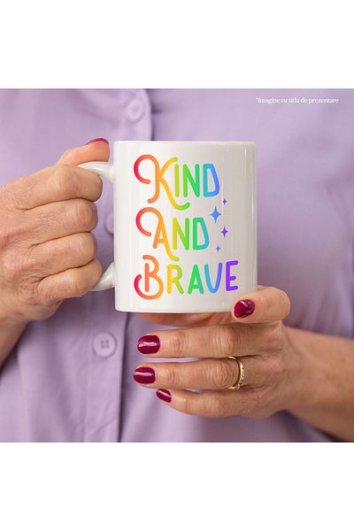 StoryGift Romania Cana Cu Stelute Si 2 Calitati Scrise In Limba Engleza "kind And Brave" - Bun Si , Cu ,stg