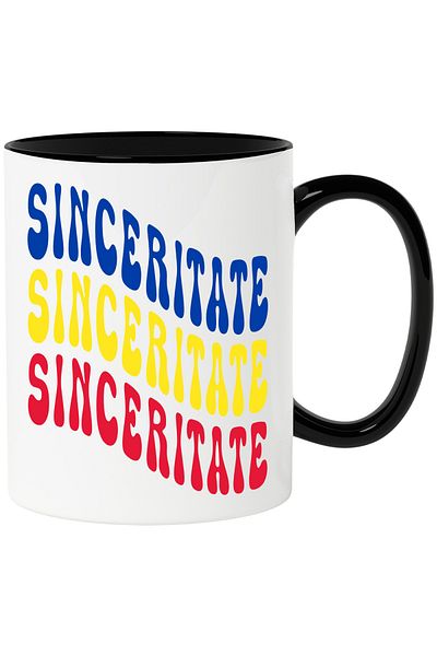 StoryGift Romania Mug The Word Sincerity, in the Colors of the Romanian Flag, Red, Yellow, Blue, with ,STG