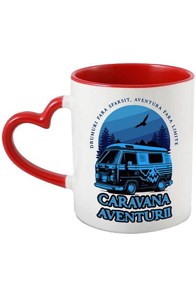 StoryGift Romania Caravan Adventure Mug Caravan in the Forest Vacation, 330ml, Ceramic with Heart Handle, With ,STG