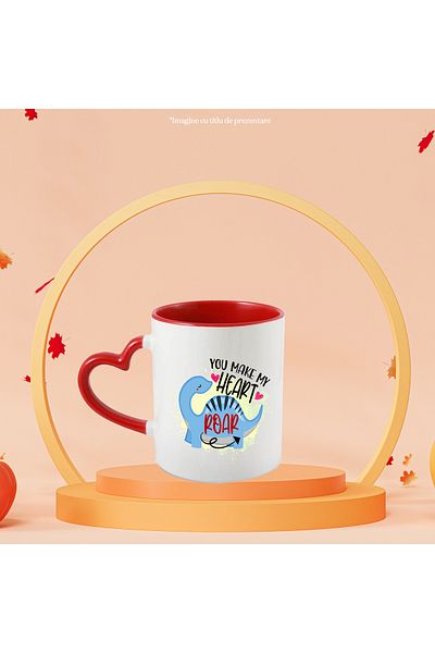 StoryGift Romania Mug with the message "You make my heart roar", illustration, for children, dinosaur, love, With,STG.