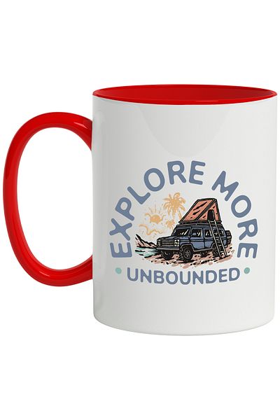 StoryGift Romania Mug With Message In English Explore More, Car, Palm Trees, Tent, River, Multicolor 3, With ,STG