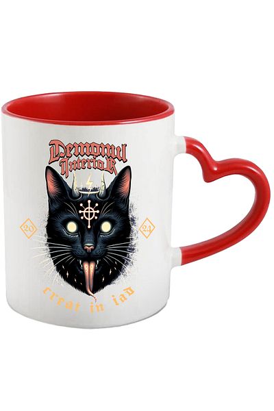 StoryGift Romania Cat with Devil Horns Mug - The Demon Within, 330ml, Ceramic with Heart Handle, With ,STG