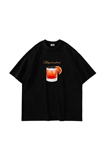 Bak Moda Tricou negru unisex oversize cu imprimeu Negroni