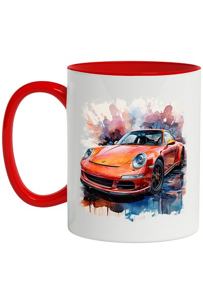 StoryGift Romania Mug With Sports Car, Porche, Watercolor, Illustration, Multicolor 330 ml, Ceramic, With ,STG