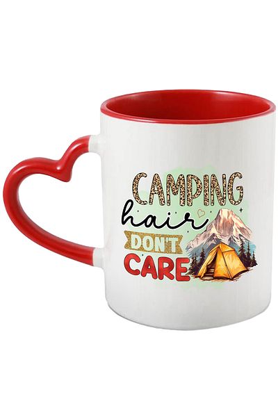 StoryGift Romania Mug with the message "Camping hair don't care", travel, illustration, nature, background, With ,STG