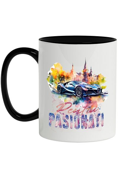 StoryGift Romania Mug With Message For Enthusiasts, Sports Car, Building, Watercolor, Multicolor 33, With ,STG