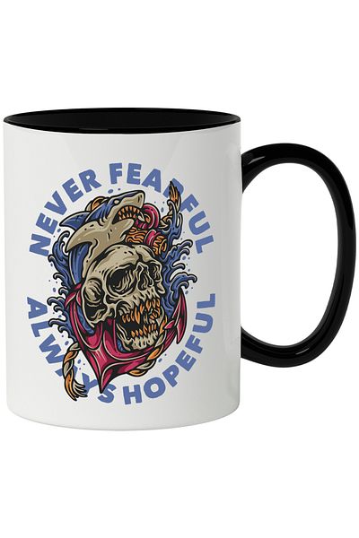 StoryGift Romania Mug With English Message Never Fearful Always Hopeful, Skull, Anchor, Shark, M, With, STG