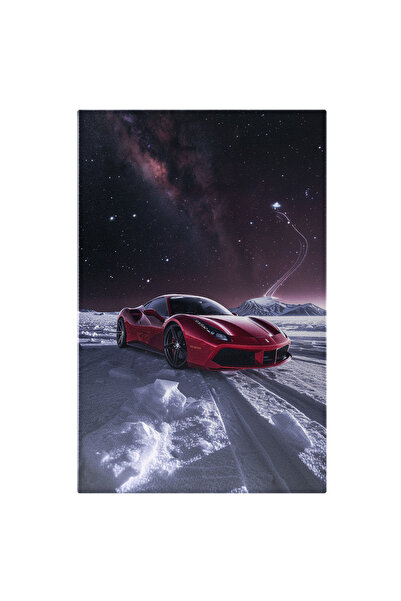 StoryGift Romania Tablou Canvas Mașină Roșie Sport În Valuri De Zăpadă - Autoturism Sub Cerul Înstelat , Pictura