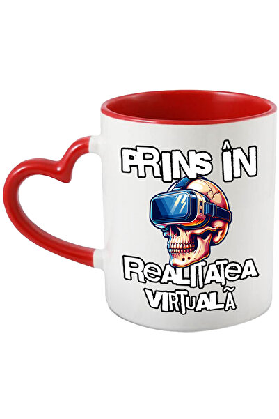 StoryGift Romania Cana Craniu uman cu ochelari VR lume virtuala, 330ml, Ceramica cu Maner Inima Ro, Cu ,STG