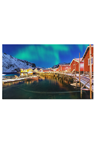 StoryGift Romania Tablou Canvas Vedere Picturala A Fiordului Frozen Flakstadpollen Si Boosen Norvegia, Iarna, Fio