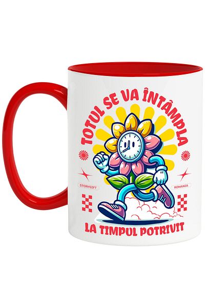 StoryGift Romania Mug with Clock Sunflower Running Text Everything Will Happen At The Moment I Can, With ,STG