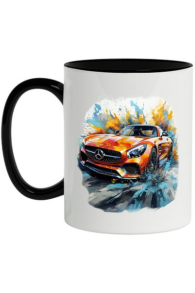 StoryGift Romania Mug With Car, Brand, Mercedes, Speed, Water, Road, Multicolor 330 ml, Ceramic, With ,STG