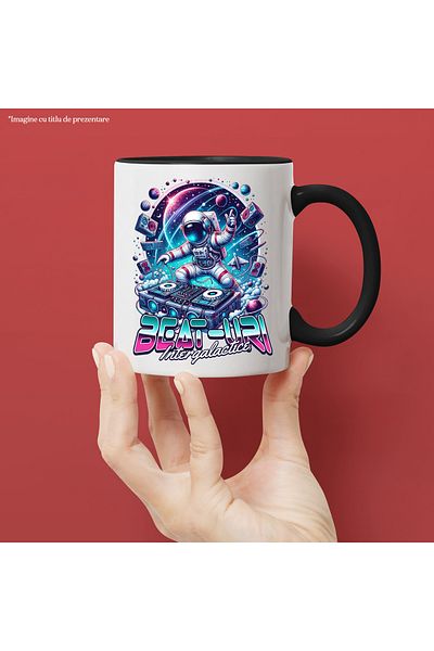 StoryGift Romania Intergalactic Beats Mug astronaut dj in space, 330ml, Ceramic with Black Handle, With