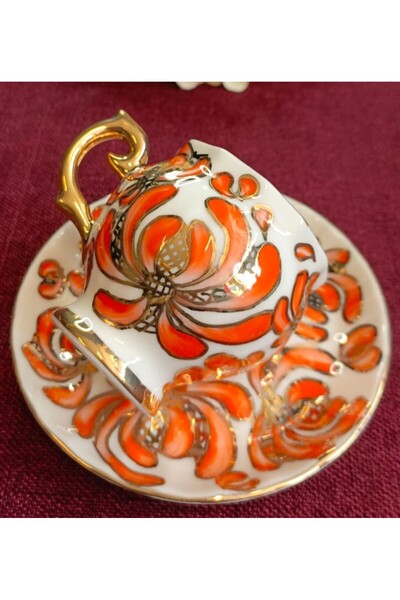 BY.RAYKA PORSELEN El Dekor Anka Porcelain Hand Decor Painting Set of 2 Cups