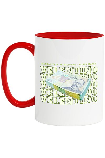 StoryGift Romania Mug ___ - 100 Romanian Lei, 330ml, Ceramic with Red Handle, With Red Handle S,STG.