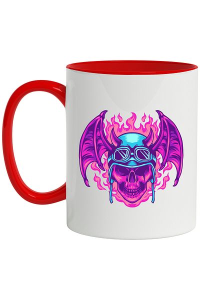 StoryGift Romania Mug With Skull, Wings, Demon, Helmet, Glasses, Flames, Multicolor 330 ml, Ceram, With ,STG